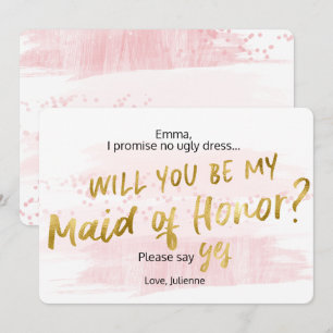 Be my Maid of Honour Pink Blush Gold Watercolor Invitation