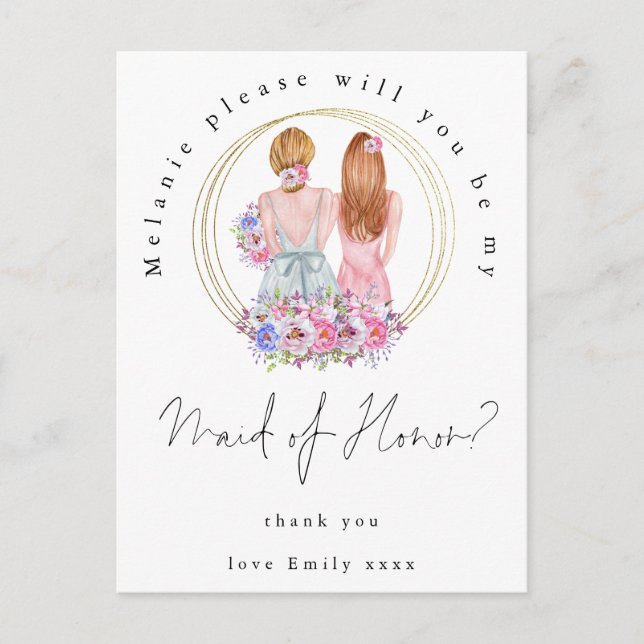 Be My Maid of Honour Request Fair Haired Girls  Invitation Postcard (Front)