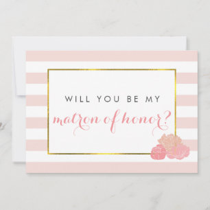 Be My Matron of Honour Card Pink Stripe Blush Peon