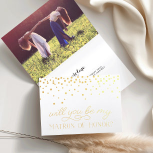 Be My Matron of Honour   Personalized Photo Gold Foil Card