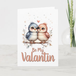 Be My Valentin – Cute Love Birds Valentine Art Card