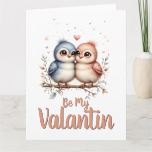 Be My Valentin – Cute Love Birds Valentine Art Thank You Card