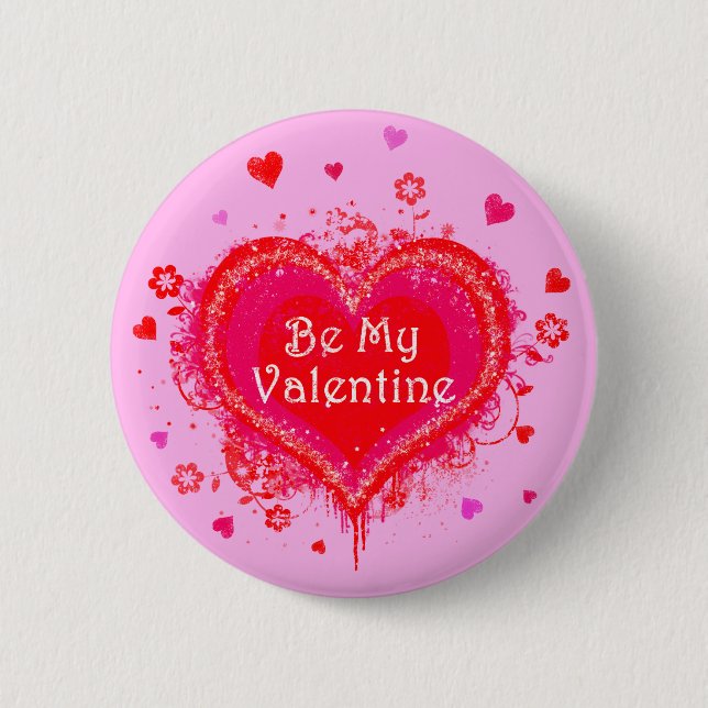 Be My Valentine 2 Inch Round Button (Front)