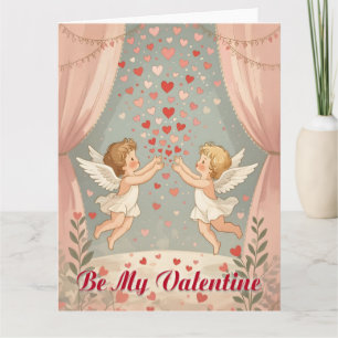 Be My Valentine Angel Cherubs Illustration Card