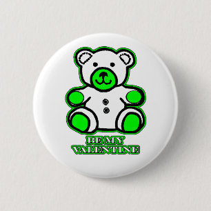 Be My Valentine Bear White Green The MUSEUM Zazzle 2 Inch Round Button