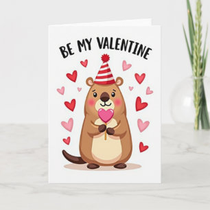 Be My Valentine Beaver Striped Card