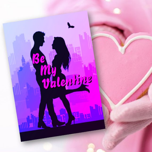 Be My Valentine Couple Cityscape Valentine Card (Creator Uploaded)