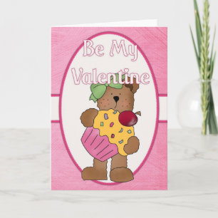 Be My Valentine Cupcake Bear Greeting Card d1