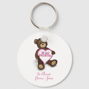 Be My Valentine Custom Cute Vintage Teddy Bear Keychain
