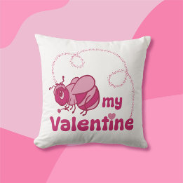 Be My Valentine Cute Bumble Bee Cartoon Throw Pillow