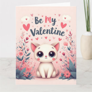 Be My Valentine Cute Cat Illustration Card