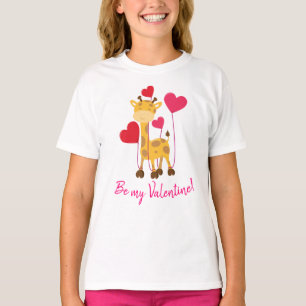 Be my Valentine cute Giraffe with balloons T-Shirt