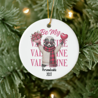 Be My Valentine Cute Skunk Valentine's Day Ceramic Ornament