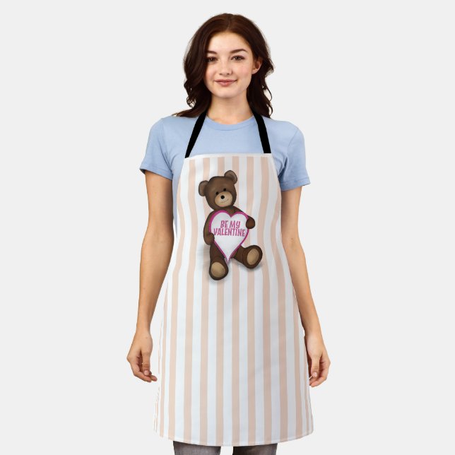 Be My Valentine Cute Teddy Bear and Heart Apron (Worn)