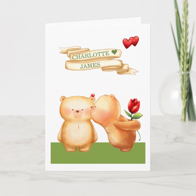 Be My Valentine Cute Teddy Bears Personalized Holiday Card (Front)