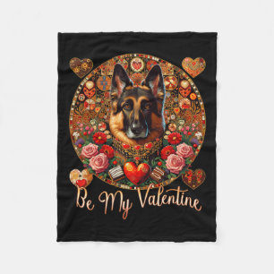 Be My Valentine Dog Flower Red Heart Day- German S Fleece Blanket