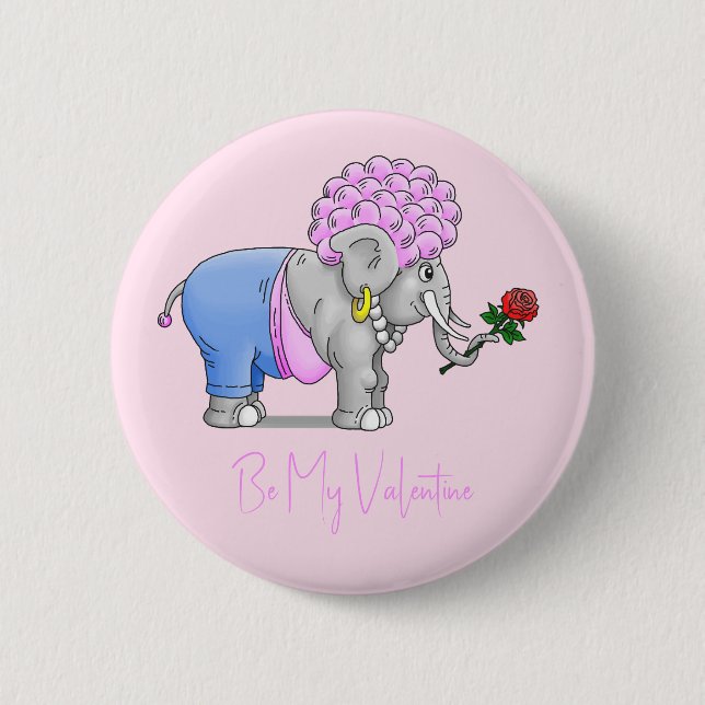 Be My Valentine Elephant 2 Inch Round Button (Front)