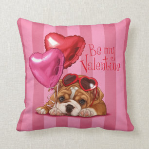 "Be My Valentine" English Bulldog Throw Pillow