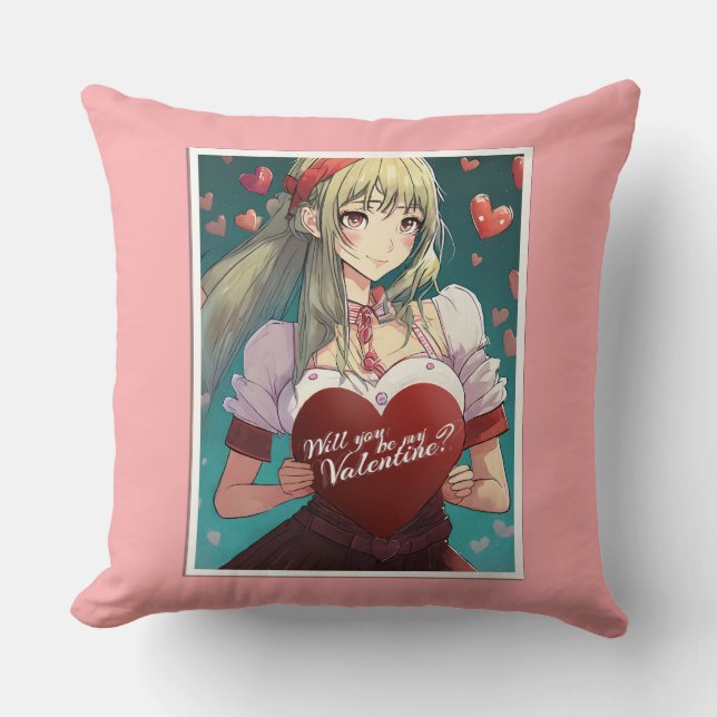Be My Valentine in Manga Style 33893 Throw Pillow (Front)