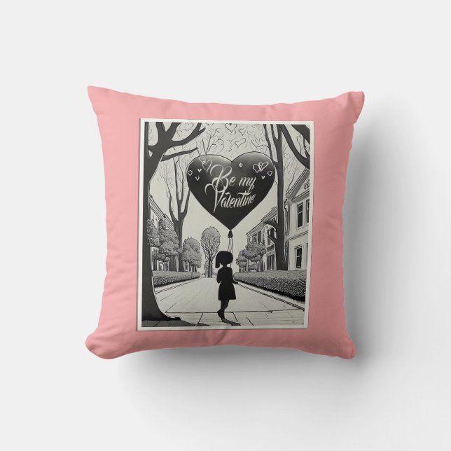Be My Valentine in Manga Style Monochrome 1617 Throw Pillow (Front)