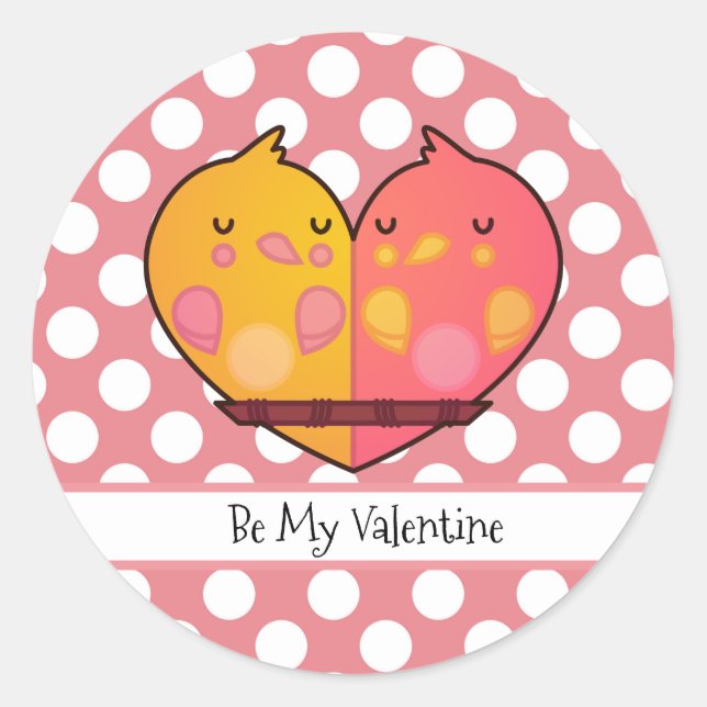 Be My Valentine Love Birds Round Sticker (Front)