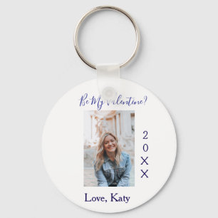 Be my valentine love name purple year photo simple keychain