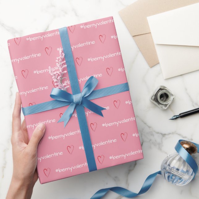 Be My Valentine Minimal Pink Hearts Monogrammed Wrapping Paper (Gifting)