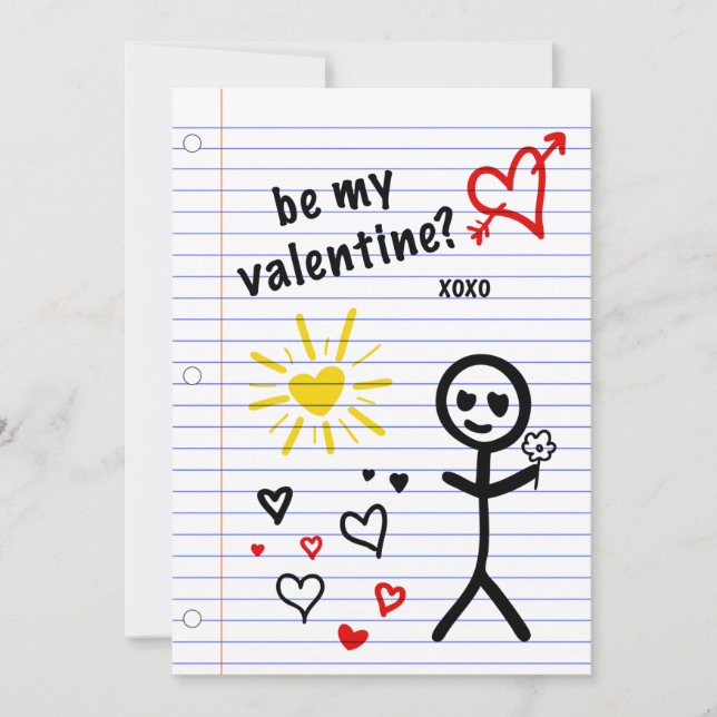 be my valentine notebook paper sketches invitation (Front)