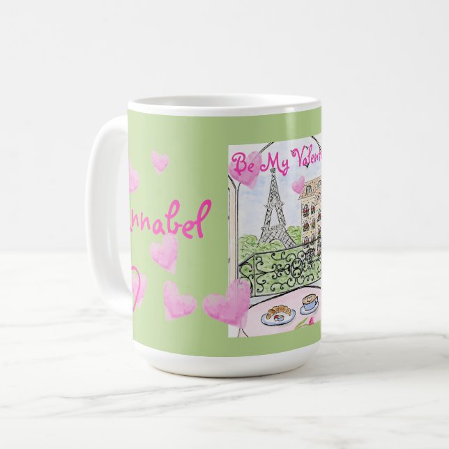 Be My Valentine Paris Eiffel Tower Personalize Coffee Mug (Front Left)