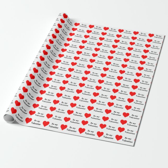 Be My Valentine Red Heart Love Wrapping Paper (Unrolled)