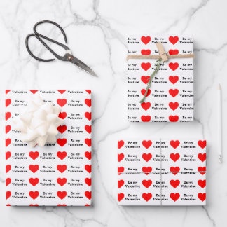 Be My Valentine Red Heart Love Wrapping Paper Sheet