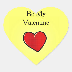 Be my valentine red heart on yellow sticker