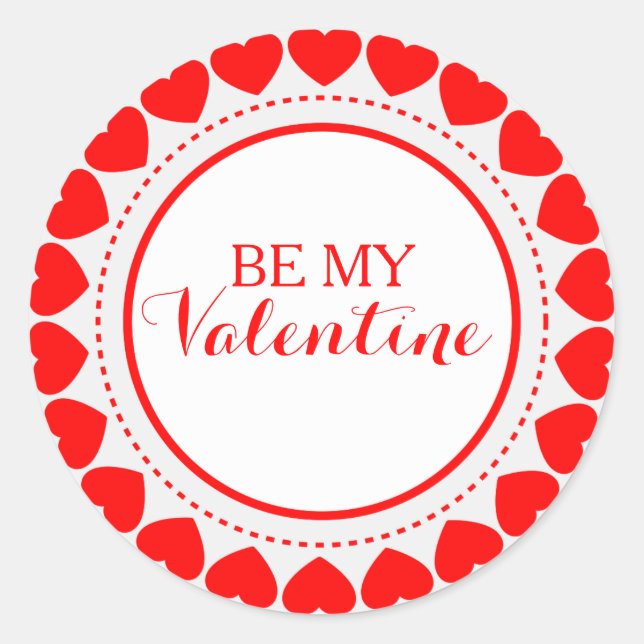 Be My Valentine Red hearts Circle Frame Classic Round Sticker (Front)