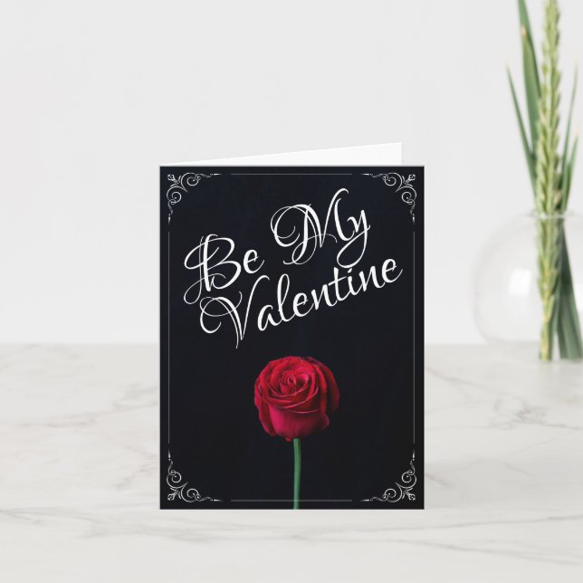 Be My Valentine - Red Rose Dark Card (Front)