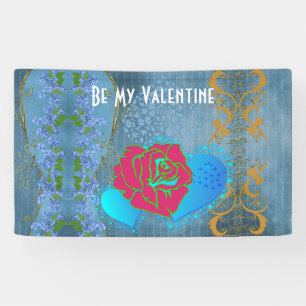 Be My Valentine Romantic Rose Sweeping Heart Blue  Banner