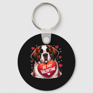 Be My Valentine Saint Bernard Dog Heart  Keychain