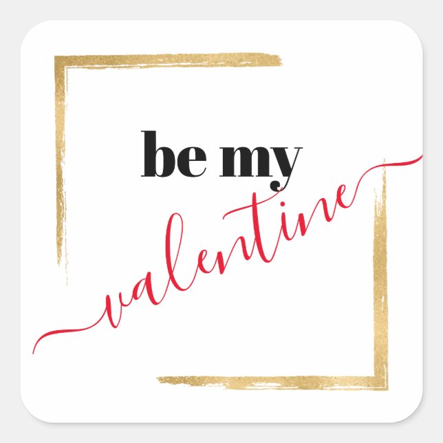 Be My Valentine Simple Modern Square Sticker (Front)