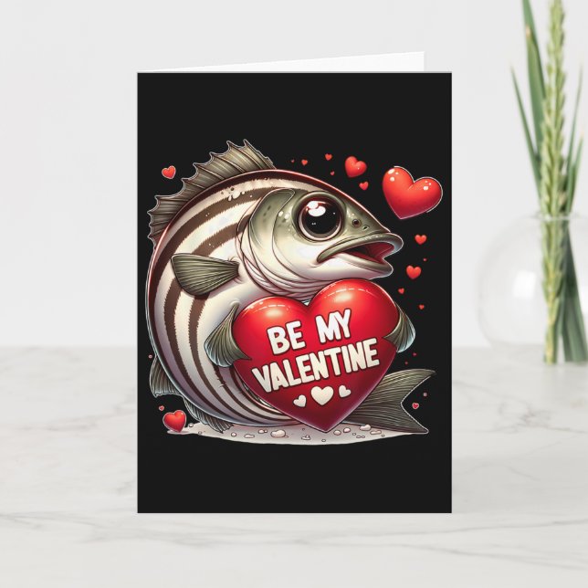 Be My Valentine Striped Byss Fish Heart  Card (Front)