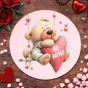  Be My Valentine Teddy Bear – Hanging Heart  Classic Round Sticker