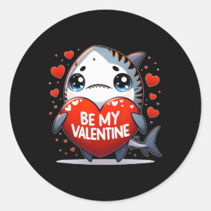 Be My Valentine Tiger Shark Heart Classic Round Sticker