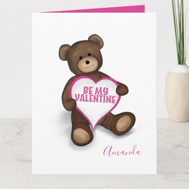 Be My Valentine Vintage Cute Teddy Bear  Card (Front)