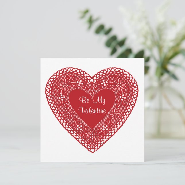 Be My Valentine Vintage Lace Heart Card (Standing Front)