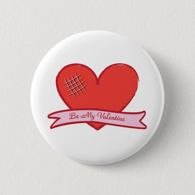 Be my valentine with red heart 2 inch round button (Front)