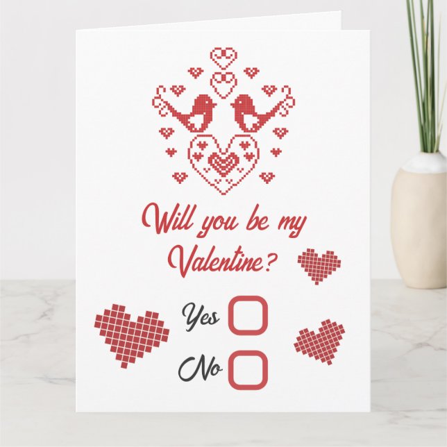 Be my Valentine You Melt My Heart Red Cute Birds Card (Front)