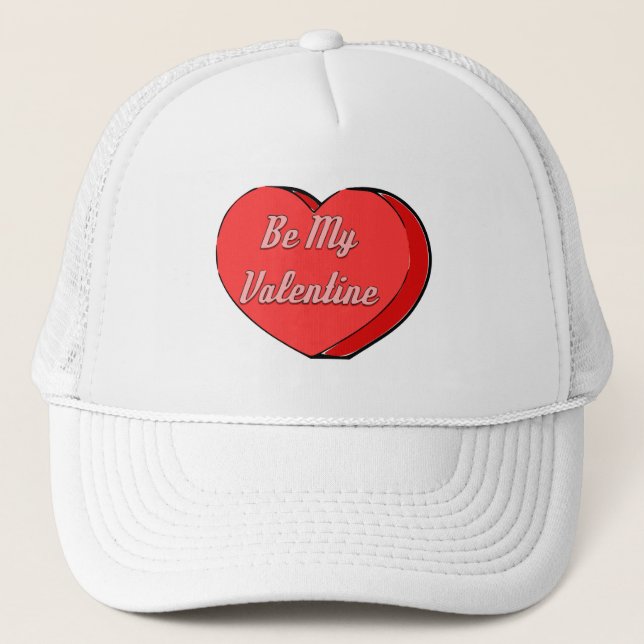 Be My Valentines Candy Heart Drawing Trucker Hat (Front)