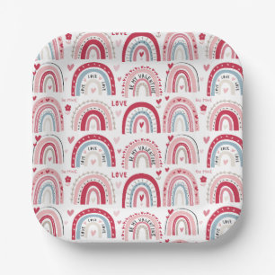 Be My Valentines Day Rainbow Square Paper Plate