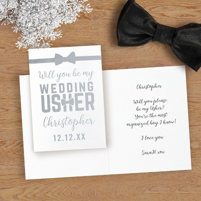 Be My Wedding Usher Request Bridal Party Proposal Foil Card (Perfect proposal card for your Wedding Usher. Just add their name, your wedding date and a message)