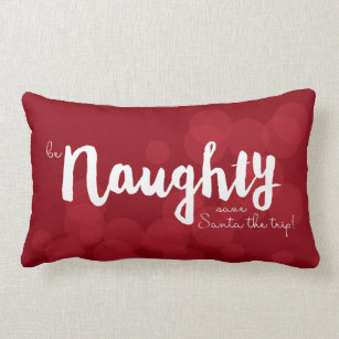 be Naughty • save Santa the trip! in red bokeh Lumbar Pillow