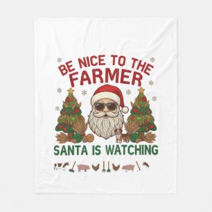 Be Nice Farmer Santa Christmas Farm Animals Fleece Blanket