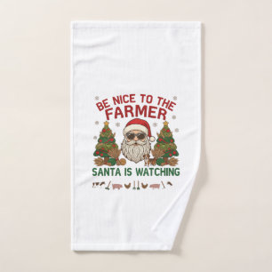 Be Nice Farmer Santa Christmas Farm Animals Hand Towel